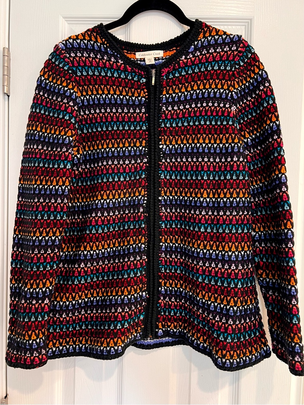 Coldwater Creek Multicolor Rainbow Zip-Front Women’s Crewneck Sweater Jacket M